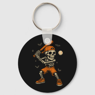 Skeleton Baseball Player Funny Costume Halloween Key Ring
