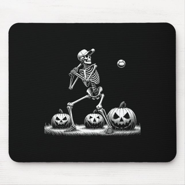 Skeleton Baseball Player Halloween Mens Womens Kid Mouse Mat (Front)
