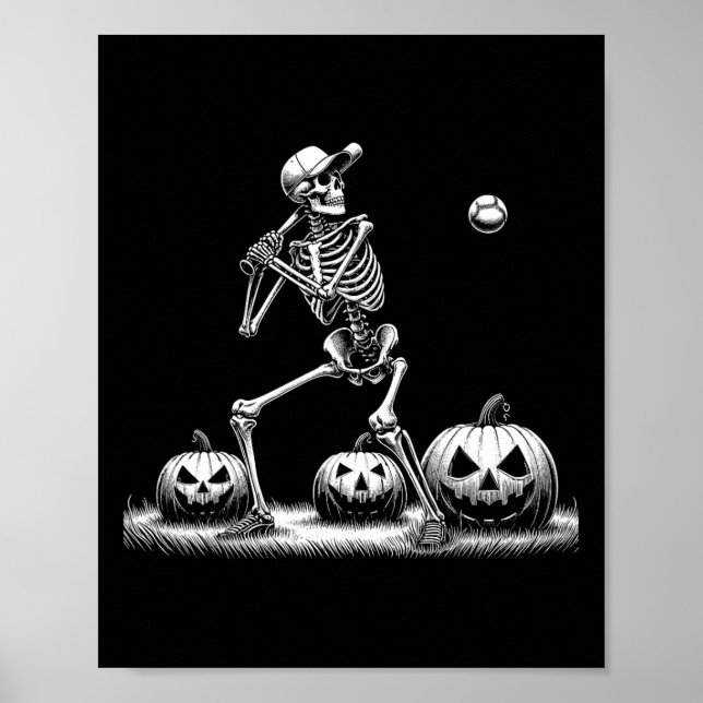 Skeleton Baseball Player Halloween Mens Womens Kid Poster (Front)