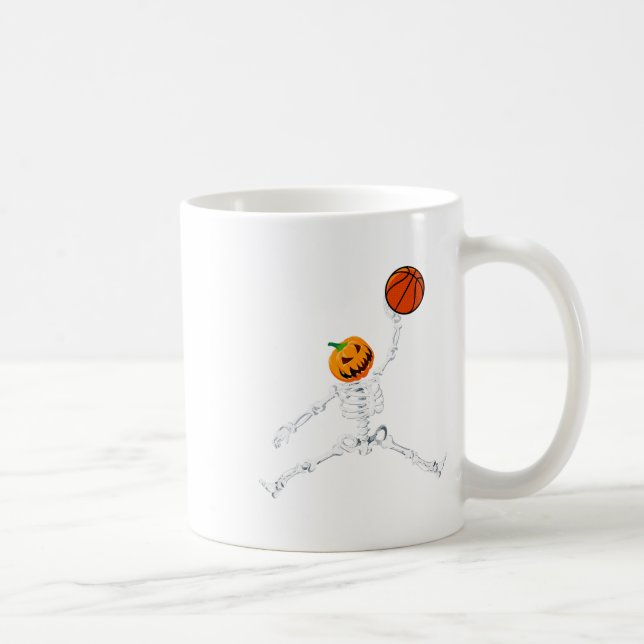 Skeleton Basketball Halloween Pumpkin Slam Dunk  Coffee Mug (Right)