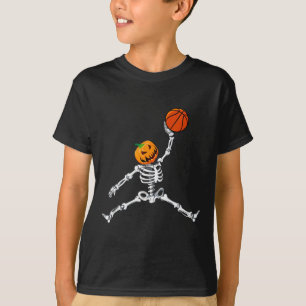 Skeleton Basketball Halloween Pumpkin Slam Dunk T-Shirt