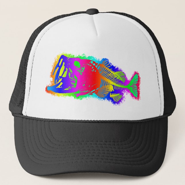 SKELETON BASS Multi-Color Psychedelic Trucker Hat (Front)