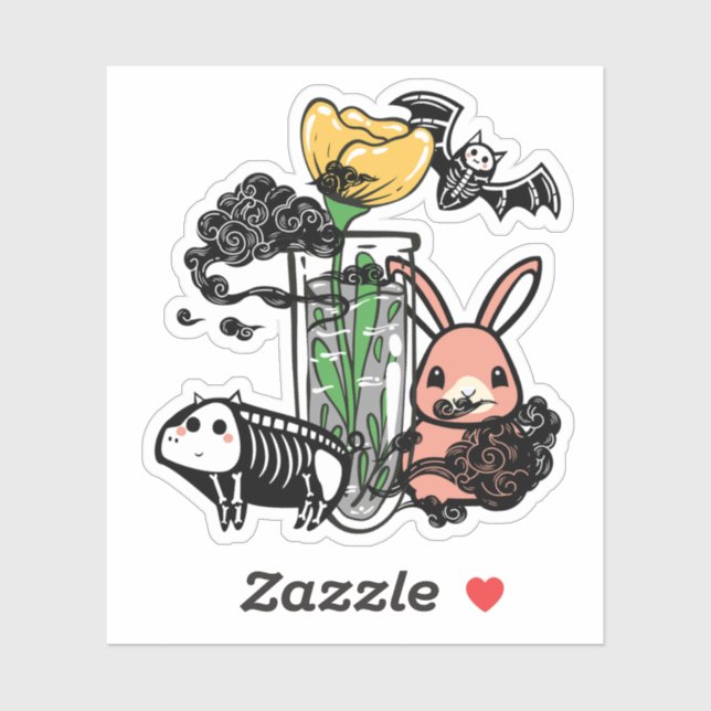 Skeleton Bat & Pink Bunny Zen Garden Art (Sheet)