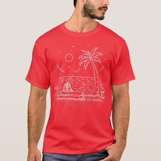 Skeleton Beach Chill Summer Nature Line Art  T-Shirt