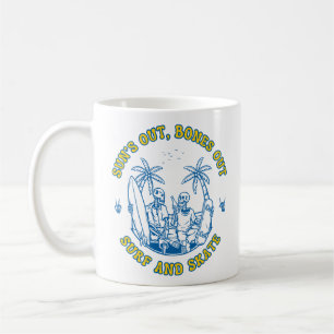 Skeleton Beach Vibes Surf and Skate Summer Design Coffee Mug