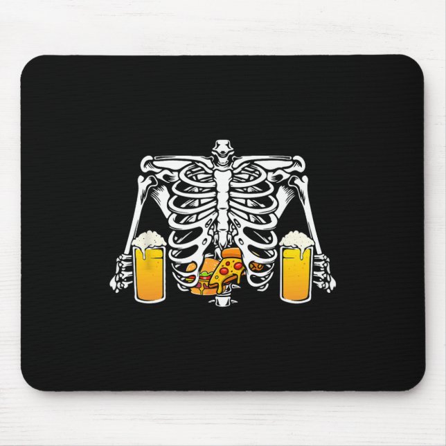 Skeleton Beer Lover Hamburger Pizza Xray Halloween Mouse Mat (Front)