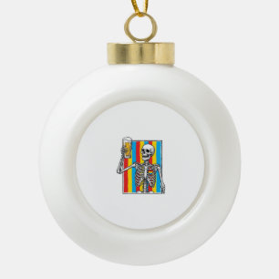 Skeleton Beer Rainbow Vintage Engraving Shirt_1 Ceramic Ball Christmas Ornament