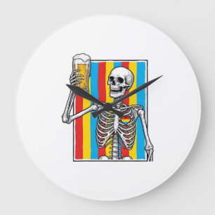 Skeleton Beer Rainbow Vintage Engraving Shirt_1 Large Clock