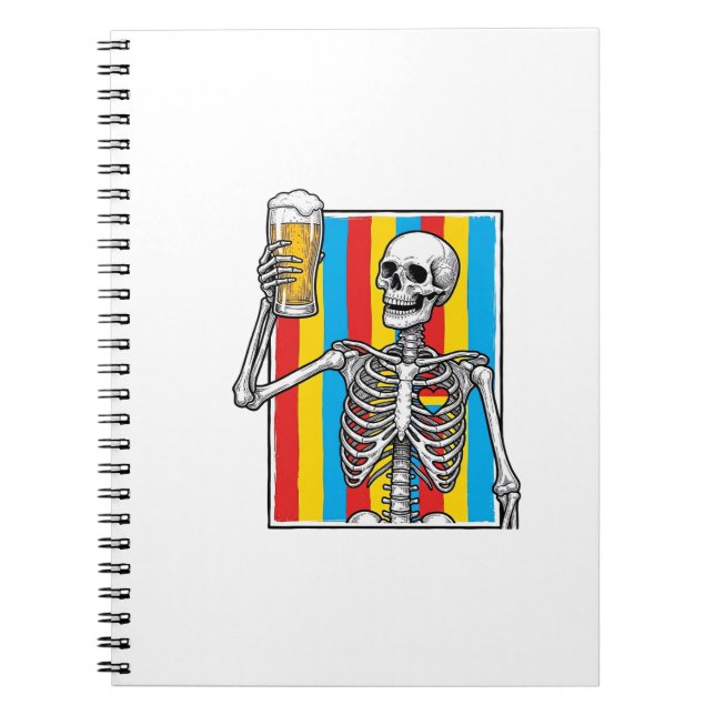 Skeleton Beer Rainbow Vintage Engraving Shirt_1 Notebook (Front)
