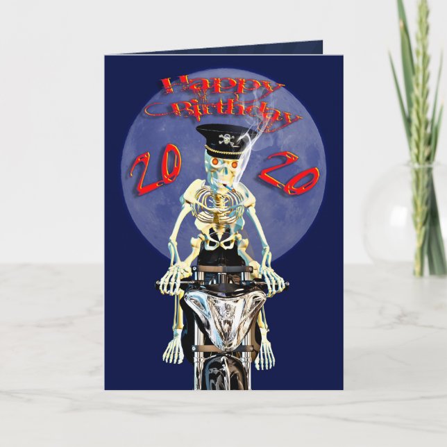 Skeleton biker 20th birthday card (Front)