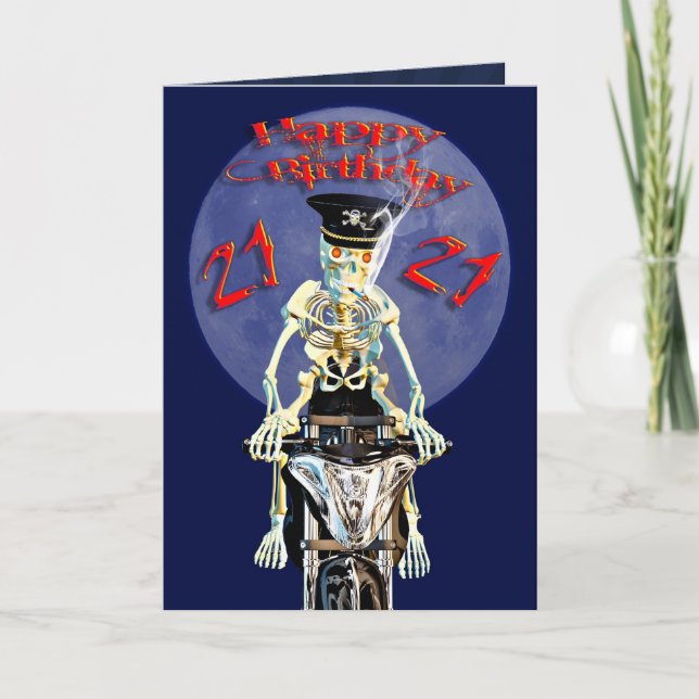 Skeleton biker 21st birthday card (Front)