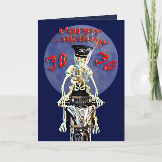 Skeleton biker 30th birthday card (Front)