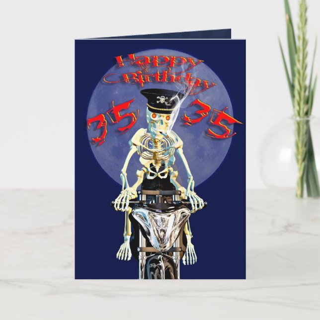 Skeleton biker 35th birthday card (Front)