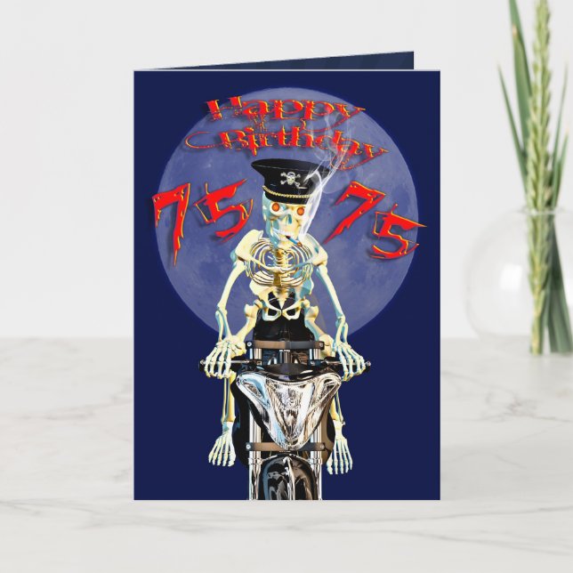 Skeleton biker 75 birthday card (Front)