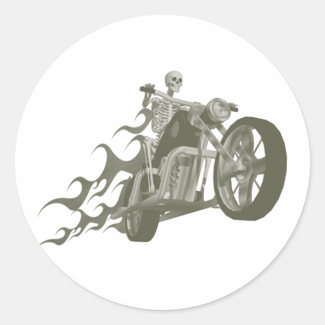 Skeleton Biker / Bike Rider: Classic Round Sticker (Front)