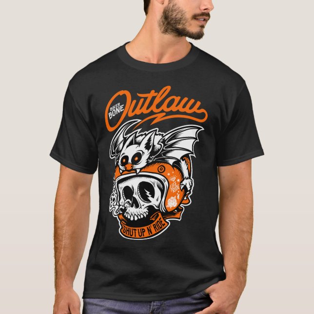 Skeleton Biker Bone Outlaw Motorcycle Mens T-Shirt (Front)