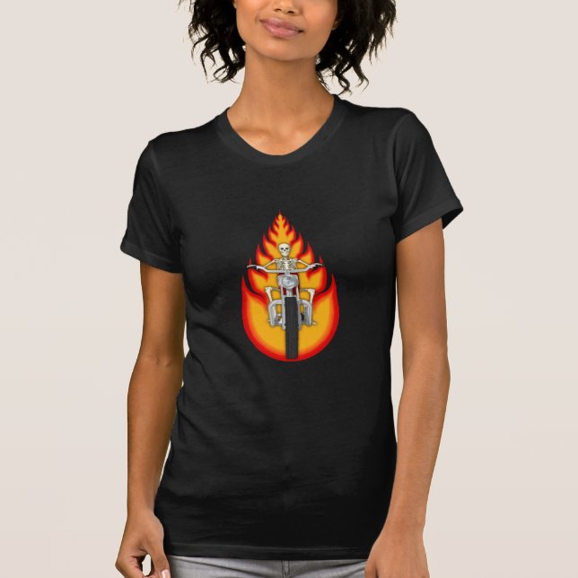 Skeleton Biker & Flames: T-Shirt (Front)