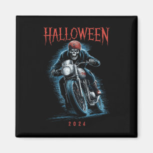 Skeleton Biker On Motorcycle Halloween 2024 Spooky Magnet