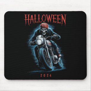 Skeleton Biker On Motorcycle Halloween 2024 Spooky Mouse Mat