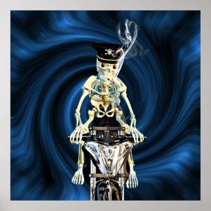 Skeleton biker smoking a cigarette poster
