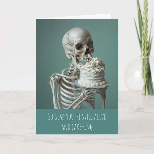 Skeleton Birthday Cake Humour Happy Birthday Card (Front)