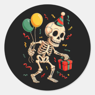 Skeleton Birthday Funny Happy Halloween Bday for Classic Round Sticker