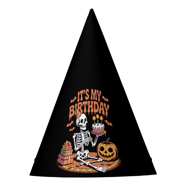 Skeleton Birthday Party Halloween Pumpkin Men Wome Hat (Front)