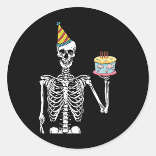 Skeleton Birthday Party Lazy Halloween Costume Fun Classic Round Sticker