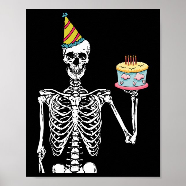 Skeleton Birthday Party Lazy Halloween Costume Fun Poster (Front)