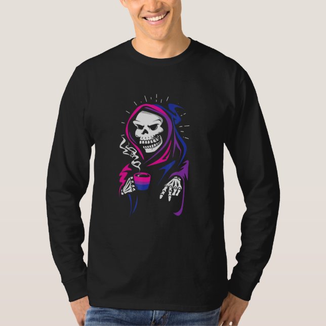 Skeleton Bisexual Pride Drinking Skull Bi LGBT All T-Shirt (Front)