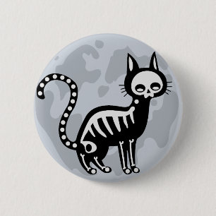 Skeleton black cat moon button