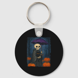 Skeleton Black Cat Purple Umbrella Pumpkin Hallowe Key Ring