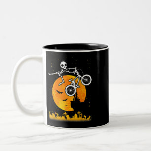 Skeleton BMX Dirt Racing Moon Mens Boys Halloween Two-Tone Coffee Mug
