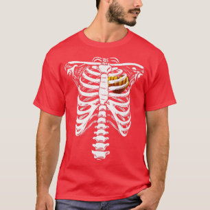 Skeleton body inside pumpkin heart Halloween scary T-Shirt