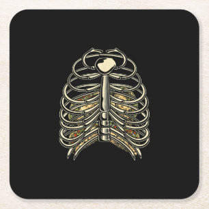 Skeleton Bone Rib Cage Halloween Taco Lover Trick Square Paper Coaster