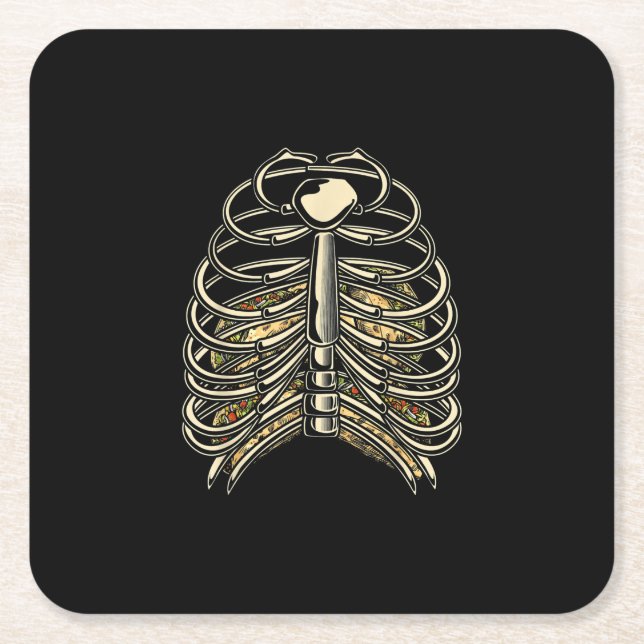 Skeleton Bone Rib Cage Halloween Taco Lover Trick Square Paper Coaster (Front)