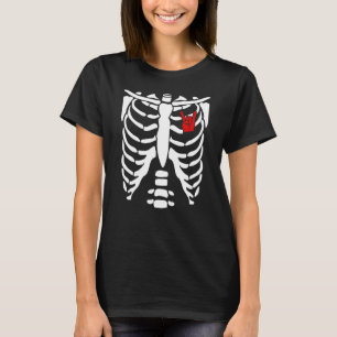 Skeleton Bones Rib Cage Rock and Roll Sign Hallowe T-Shirt