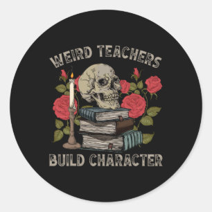 Skeleton Book Floral Skull Halloween Teacher Spook Classic Round Sticker