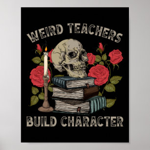 Skeleton Book Floral Skull Halloween Teacher Spook Poster