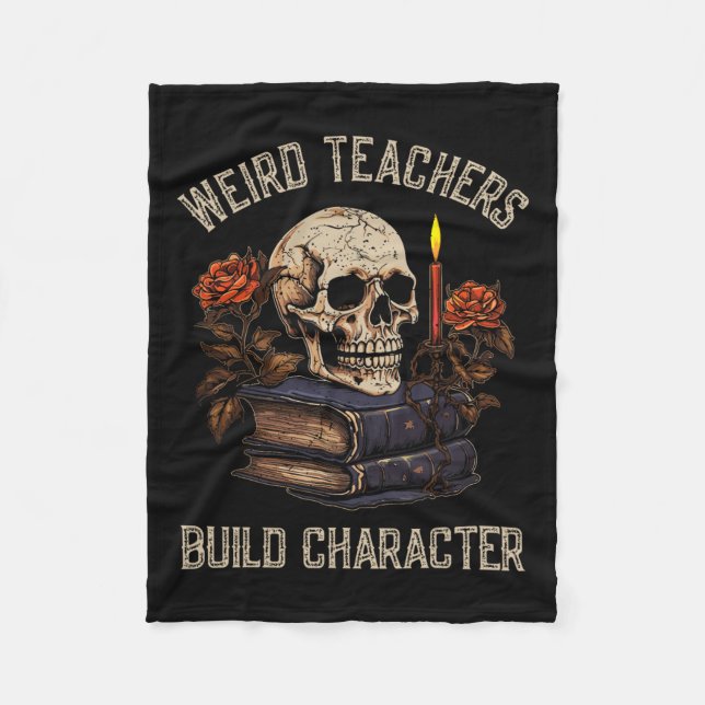 Skeleton Book Floral Skull Halloween Teacher Women Fleece Blanket (Front)