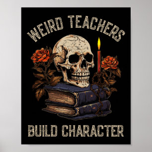 Skeleton Book Floral Skull Halloween Teacher Women Poster