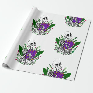 skeleton book lover Skull creepy halloween Wrapping Paper