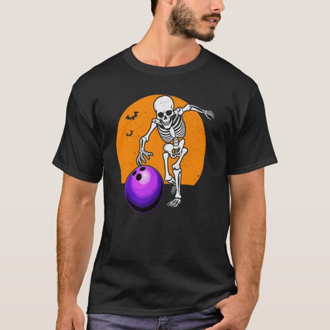 Skeleton Bowler Funny Halloween Bowling T-Shirt (Front)