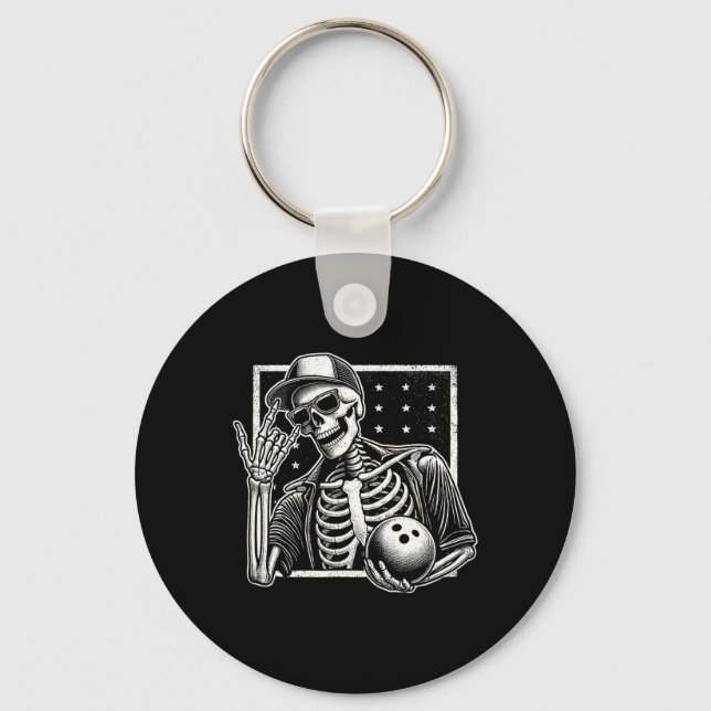 Skeleton Bowling Player Birthday Halloween Mens Wo Key Ring (Front)