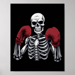 Skeleton Boxer Boxing Kickboxing Halloween Martial Poster