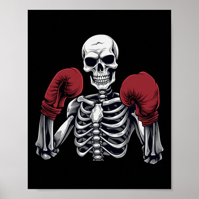 Skeleton Boxer Boxing Kickboxing Halloween Martial Poster (Front)