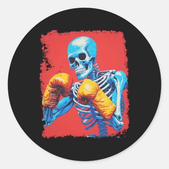 Skeleton Boxing  Classic Round Sticker (Front)