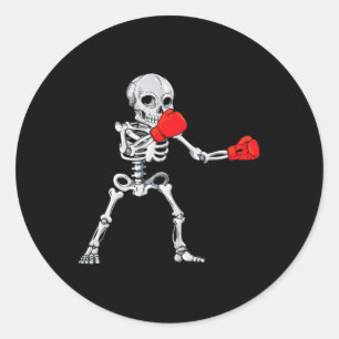 Skeleton Boxing Kickboxing Mma Halloween Classic Round Sticker