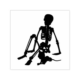 skeleton Boy and his pet cat silhouette art Self-inking Stamp