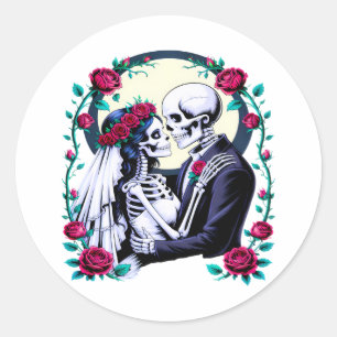 Skeleton Bride and Groom Gothic Classic Round Sticker